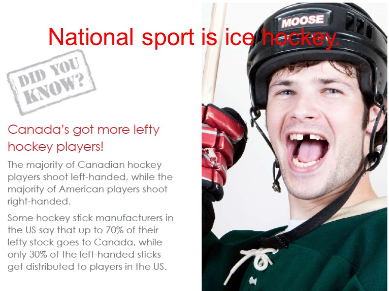 National sport is ice hockey.